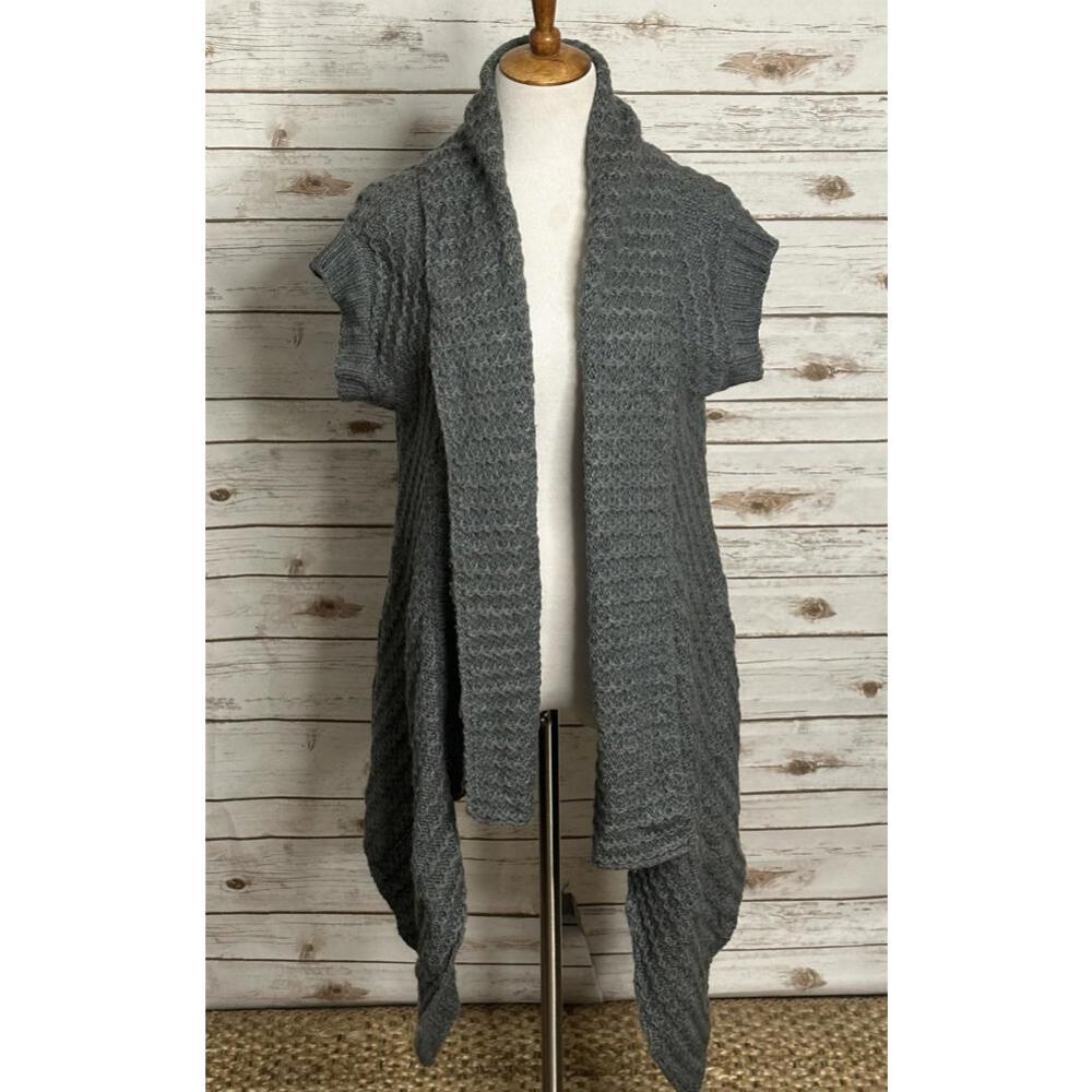 BCBGMaxAzria gray chunky textured knit open front cardigan sweater Size Large